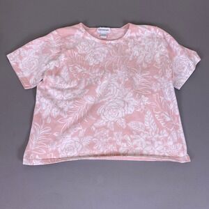 C.D. Daniels T-Shirt Top Women's 1X Pink White Floral Cotton Knit Short Sleeve